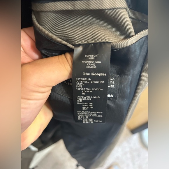 The Kooples Brown Gray Cotton Twill Leather Trim Mens Fishtail Parka Jacket - Picture 15 of 16